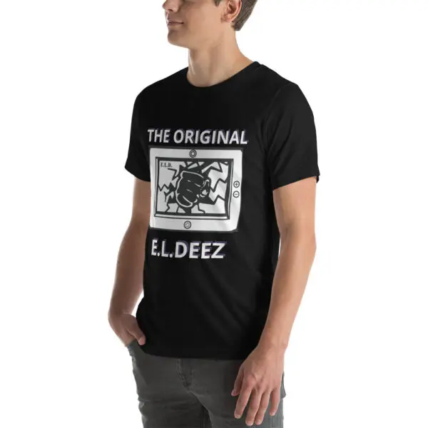 The Original E L Deez T Shirt Black Heather Left Front