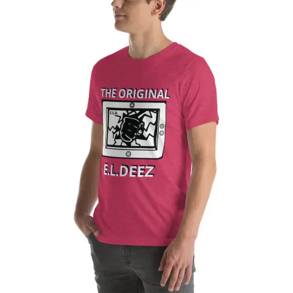 The Original E L Deez T Shirt Heather Raspberry Left Front