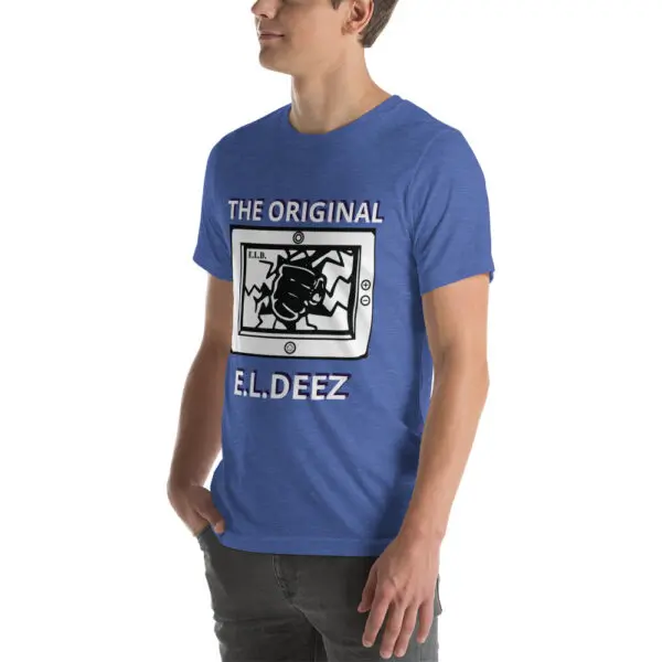 The Original E L Deez T Shirt Heather True Royal Left Front