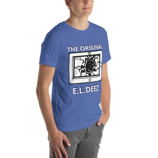 The Original E L Deez T Shirt Heather True Royal Right Front