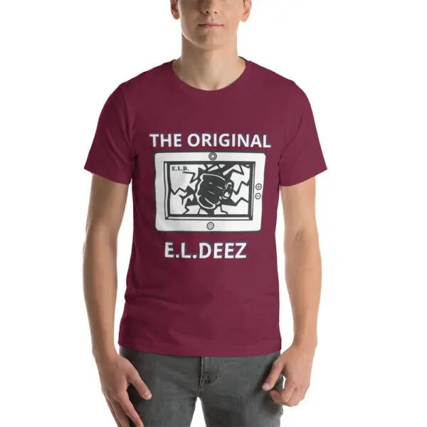 The Original E L Deez T Shirt Maroon Colour Front